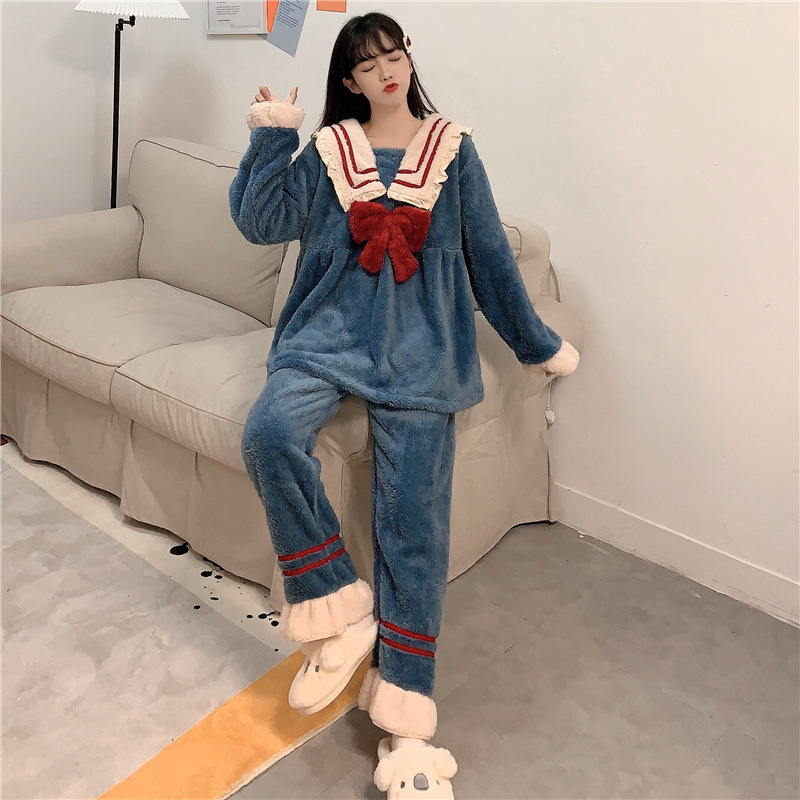 Title 8, Winter Cute Plush Bow One-piece Long Pajamas