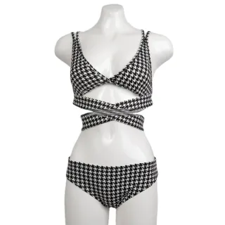 Houndstooth Cross-Tie Swimsuit Bikini - Houndstooth-Xl