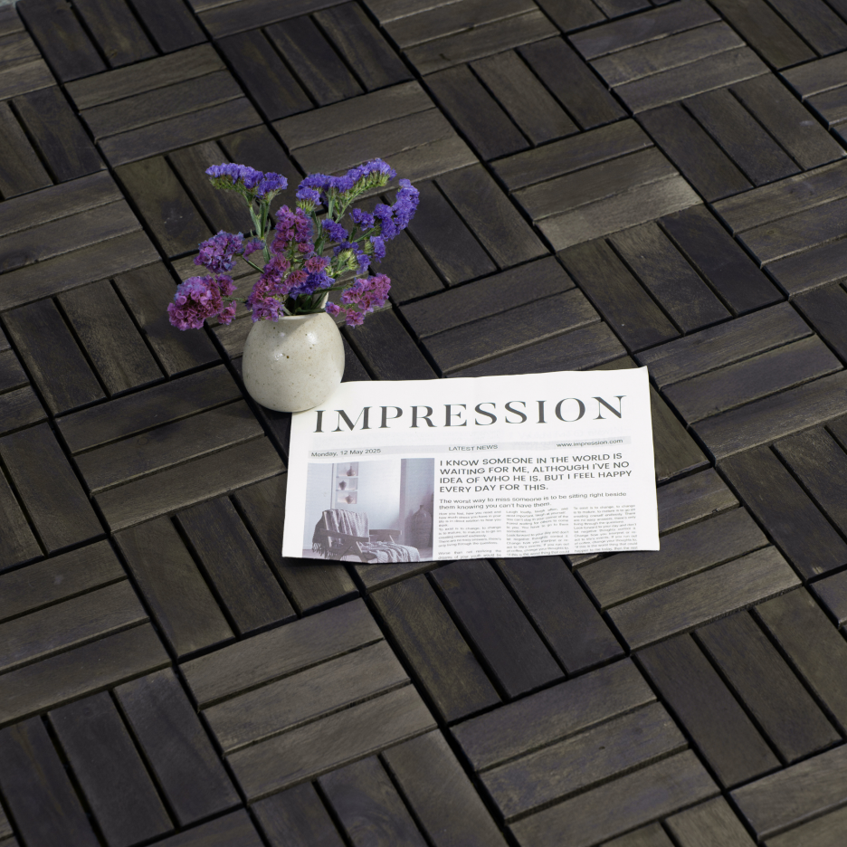 Acacia Wood Interlocking Deck Tiles Checker Pattern, 30 PCS 12inch X 12inch Dark Brown Square Acacia Hardwood Outdoor Flooring For Patio, Bancony, Pool Side