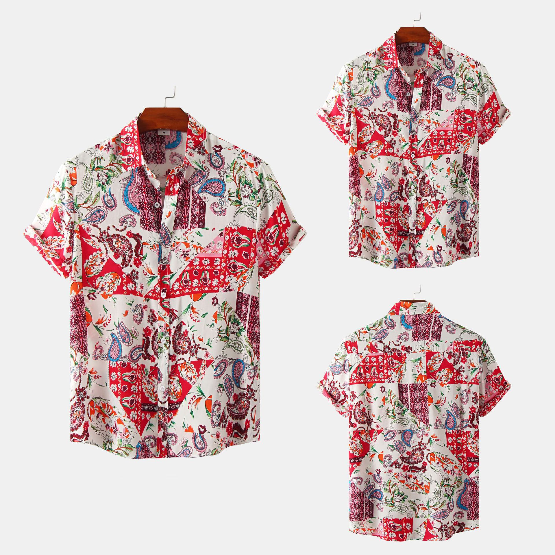 Title 4, Camisa floral de manga curta masculina casual, ...