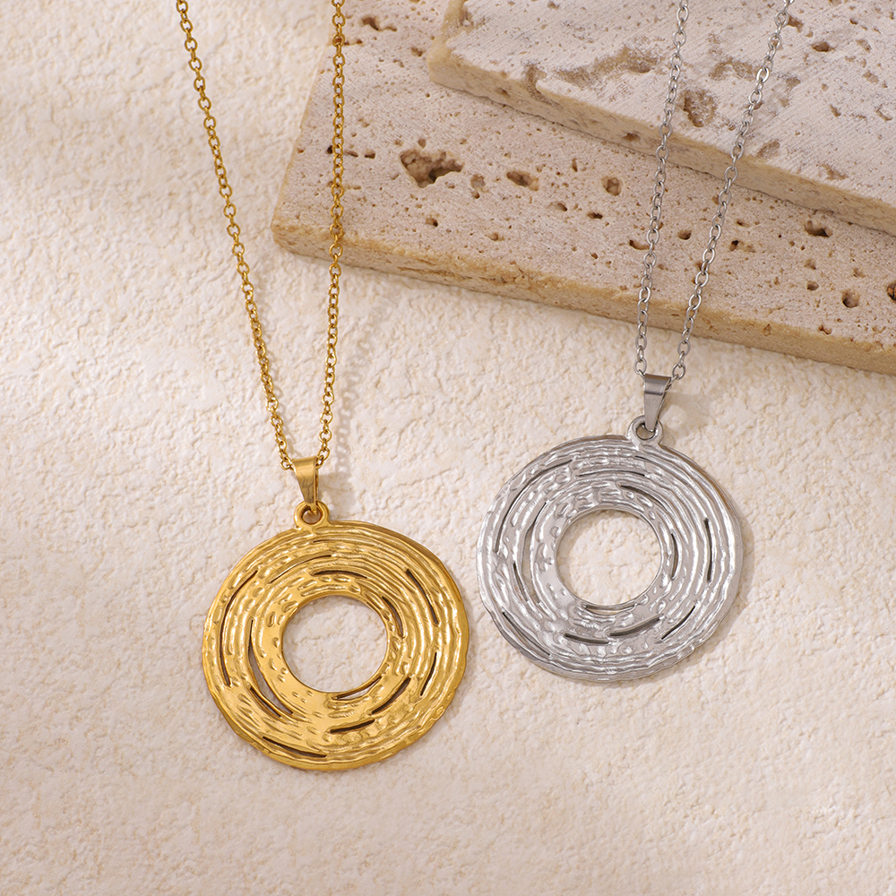 Stainless Steel Geometric Disc Pendant Necklace