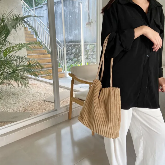 Casual Tote Bag Corduroy Bucket Khaki - Shop at LoveMi