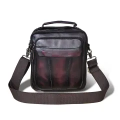 Crazy Horse Leather Retro Men's 8-inch One-shoulder Diagonal Bag - Black - View 1