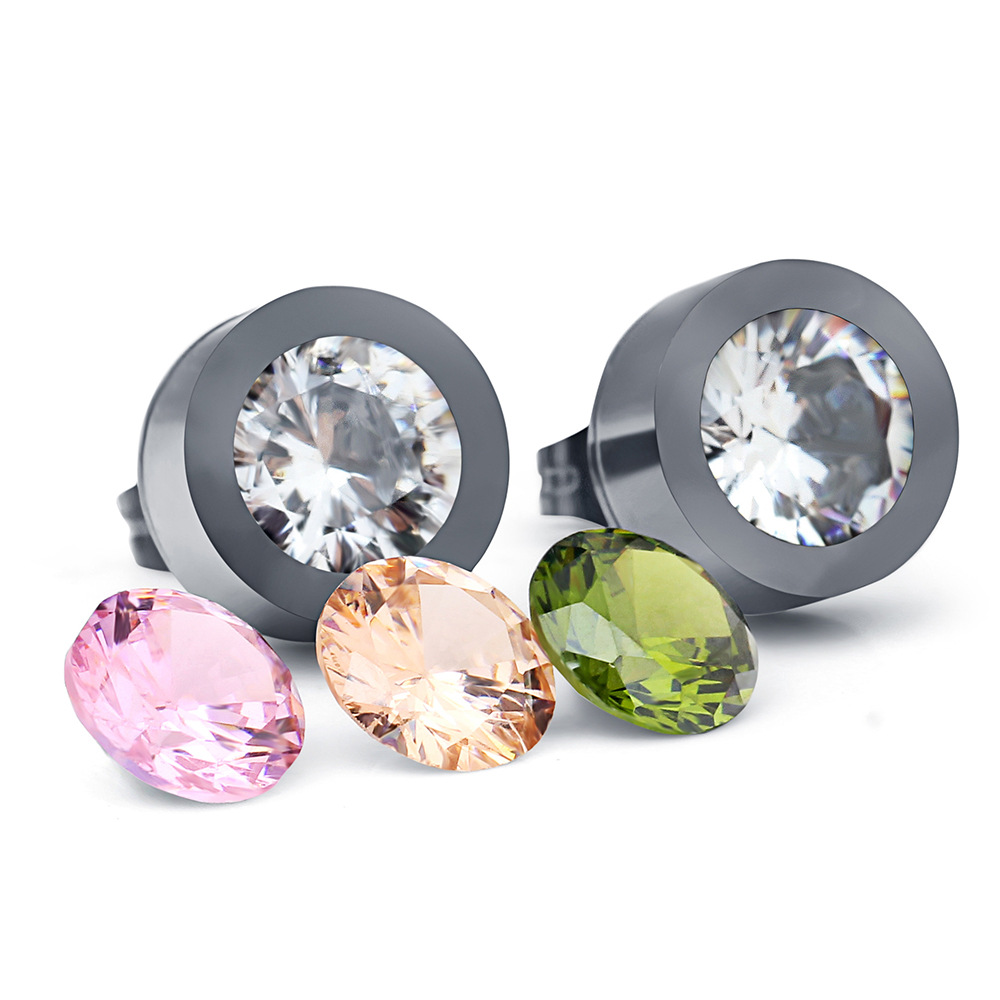 Titanium Steel Four Diamond Round Zircon Detachable Pair Earrings