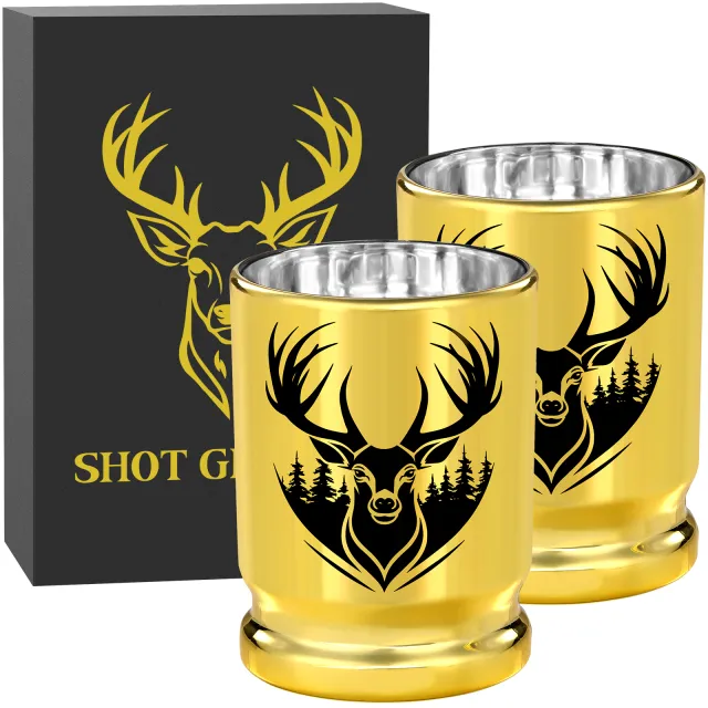 50 Caliber Deer Head Golden Plastic Wine Glasses With Gift Box Leak Proof, Reusable Stylish Animal Print Design, Suitable For Whiskey, Tequila,... Golden Xjb030602 - Shop at LoveMi