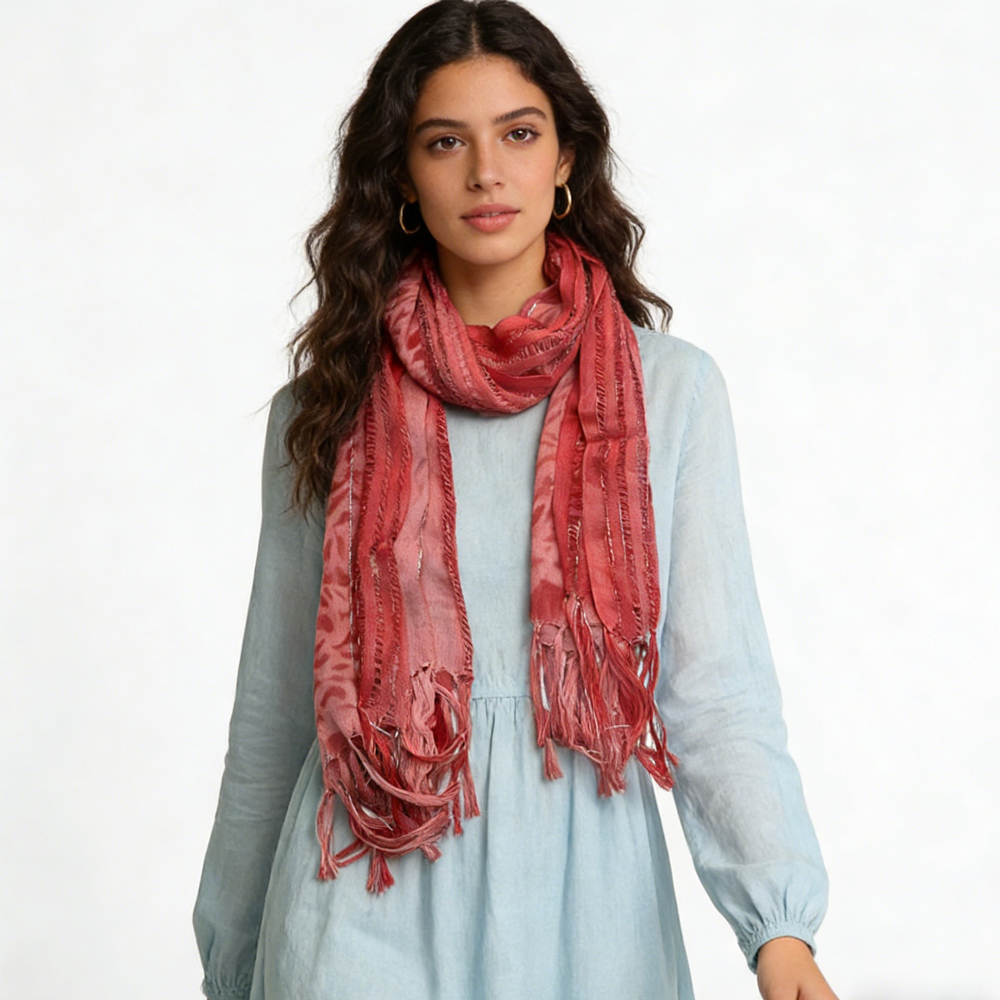 Long Boho Scarf,P Ink Leopard Scarf With Metallic Threads,vacation,daily Life,evening Party,Office Appropriate Subtlety For Women Men,for Casual Outfits - Women's Clothing