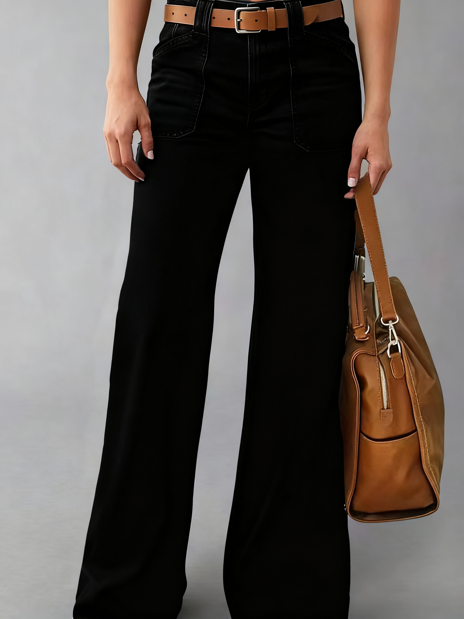 Wide Leg Straight Leg Jeans For Women High Waisted Loose Denim Pants, No Belt Black - Shop at LoveMi