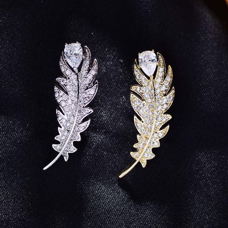 Gold Plated Zircon Rows Brooch