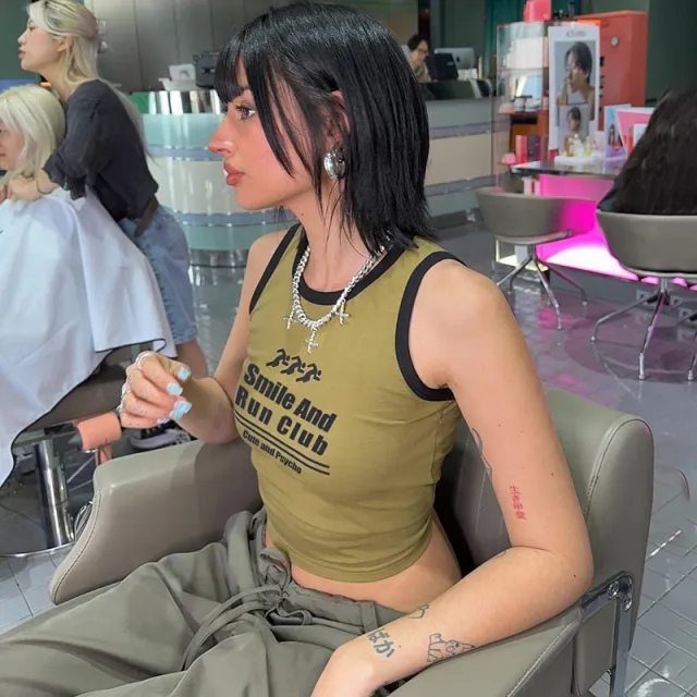 Sports Vintage Letter Print Camisole Top Green - Shop at LoveMi
