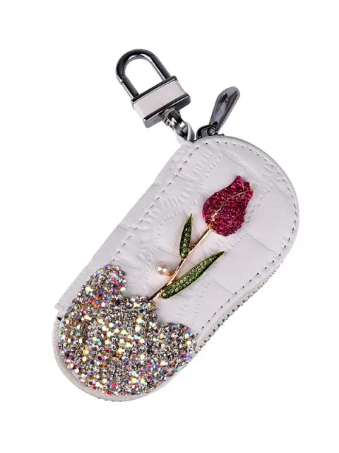 Car Key Case with Diamonds and Roses Cute Female