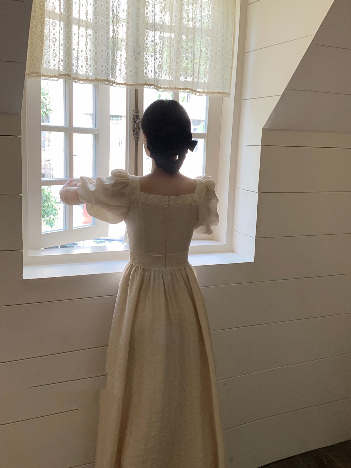 Linen Jacquard Heavy Duty Square Neck Dress