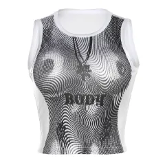 The New Round Neck Print Slim Body Revealing Umbilical Cord Inside The Small Undershirt - White - View 1