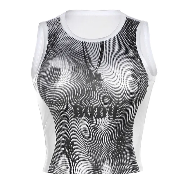 The New Round Neck Print Slim Body Revealing Umbilical Cord Inside The Small Undershirt White - Shop at LoveMi
