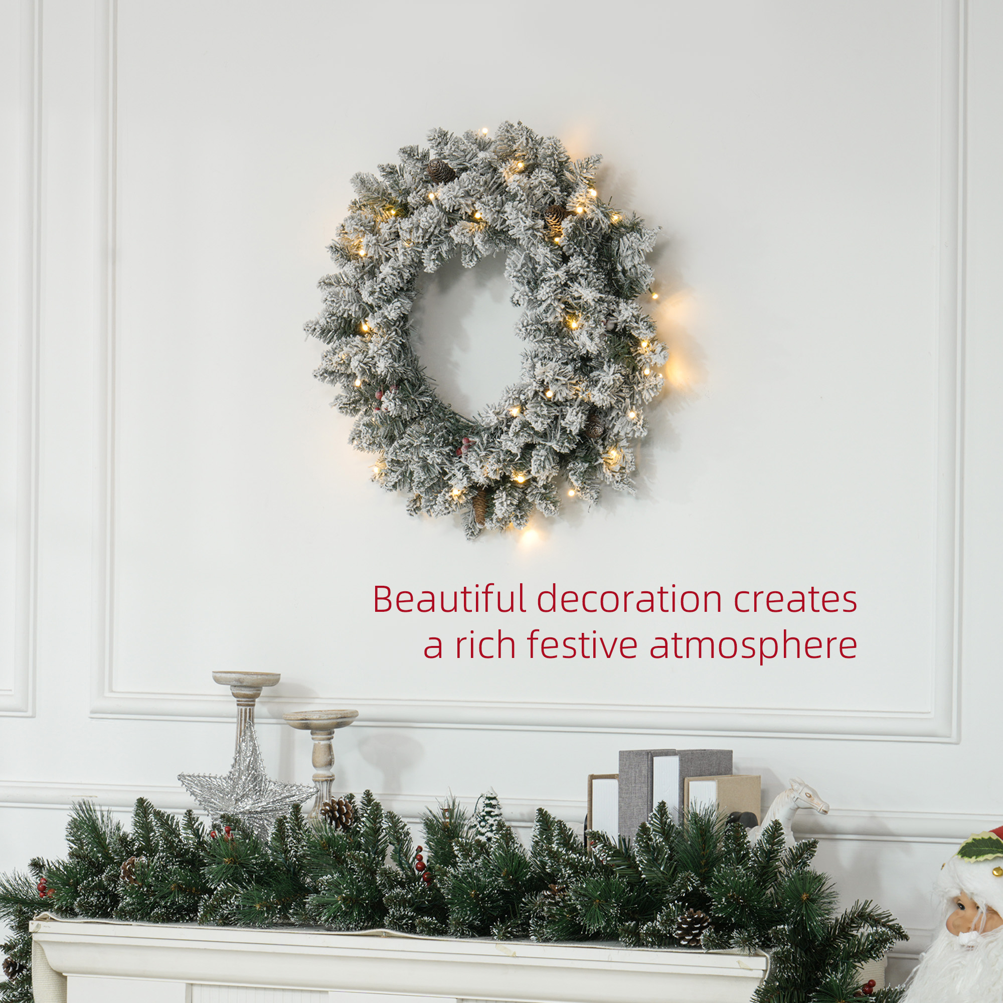 60 Snow Pine Cones And Berry Christmas Wreaths With LED Lights — image 5