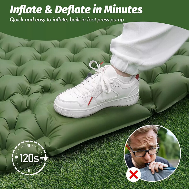Inflatable Double Camping Mat Ultralight Air Bed Sleeping Mattress & Pillow New
