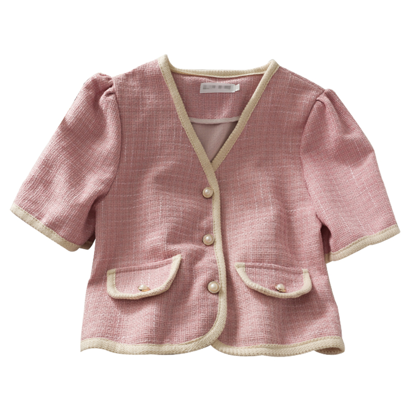 Fashion Ladies Plaid Bound Single-breasted Cropped Top