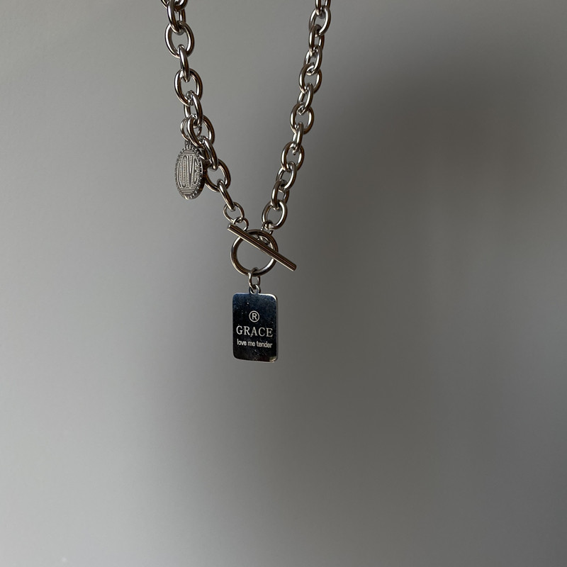 Square Round Brand Letter Thick Chain Pendant Necklace