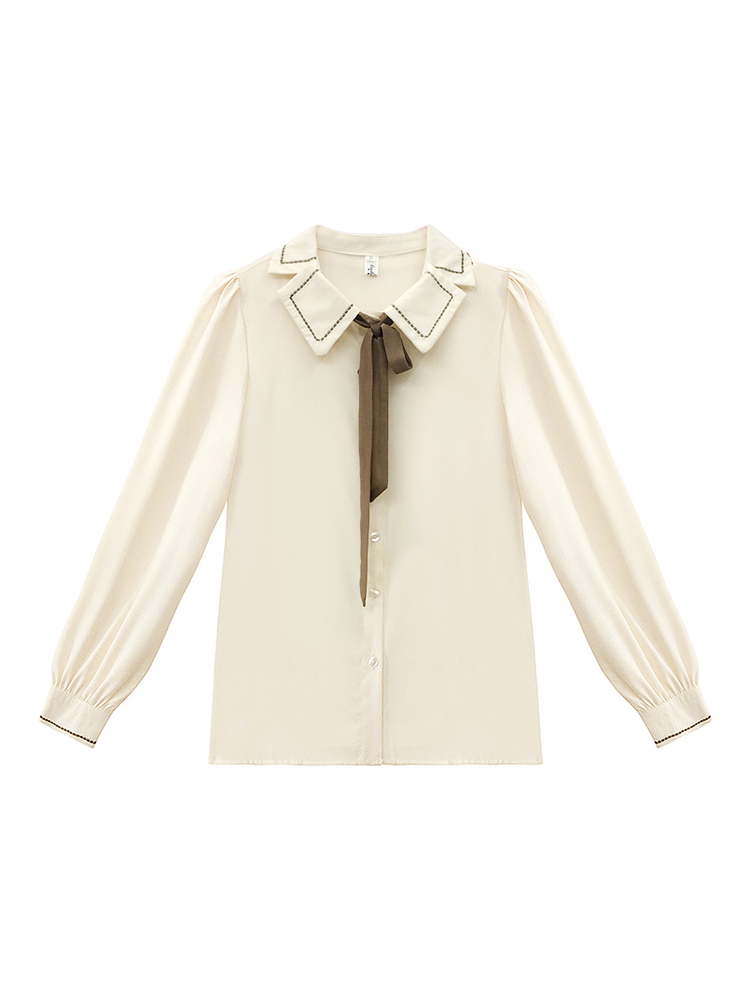 Chiffon Shirt Women's Design Sense Niche Temperament Blouse Loose Long-sleeved Bow Shirt
