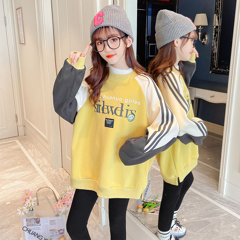 Girls Pullover Sweater With Velvet Loose Letters