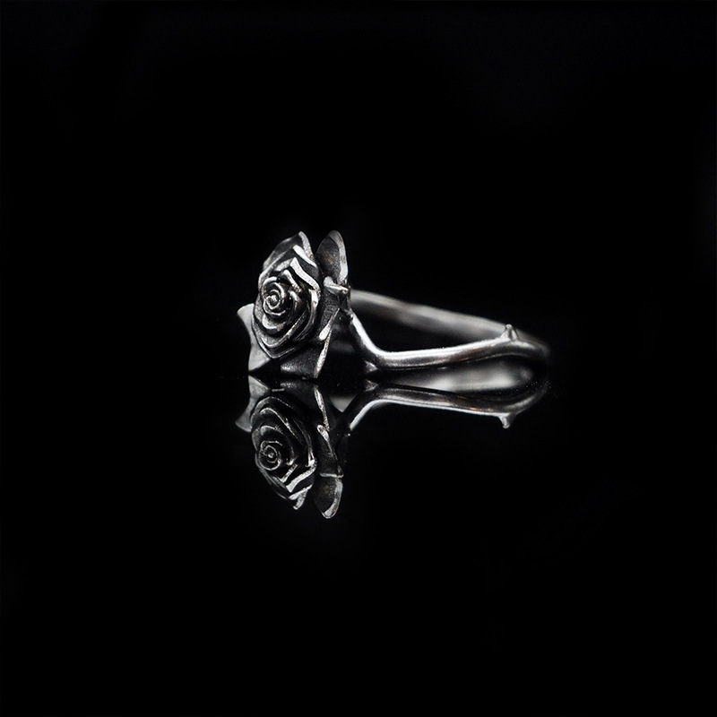 Title 4, 925 Thai Silver Black Rose Couple Ring