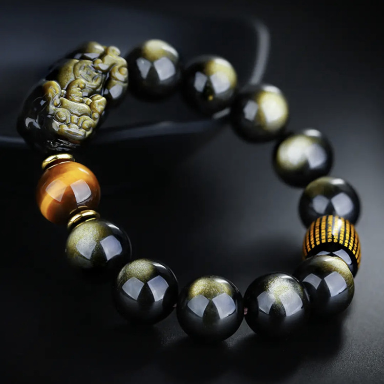 Natural Crystal Bracelet Gold Obsidian Obsidian Brave Bracelet With Yellow Tiger Eye