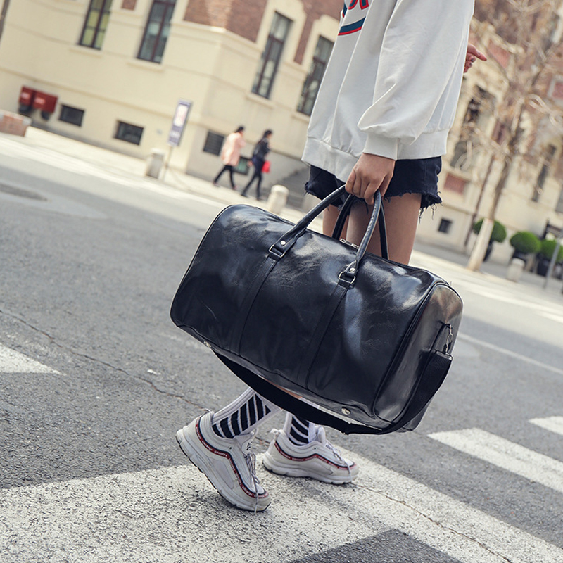 Men PU Leather Duffle Gym Bag Weekend Bag Luggage Travel Casual Handbag Holdall 7