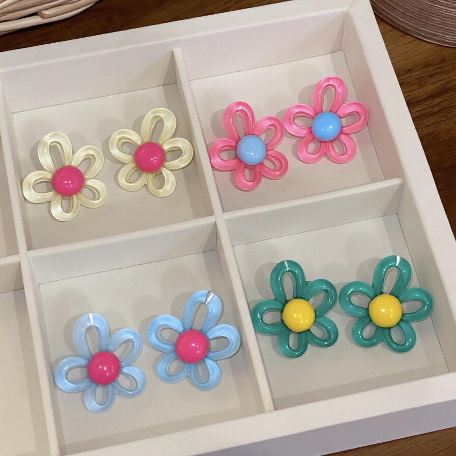 4-colorVacation Style Colorful Flower Resin Earrings Are A Pair Of Women's Must-have For Summer Vacation On Islands