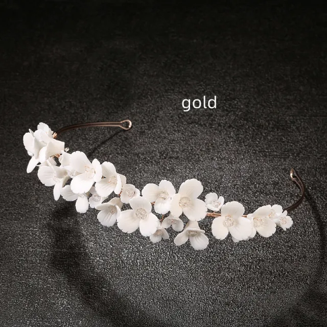 Design White Ceramic Flower Crown Headband Gold - Shop at LoveMi