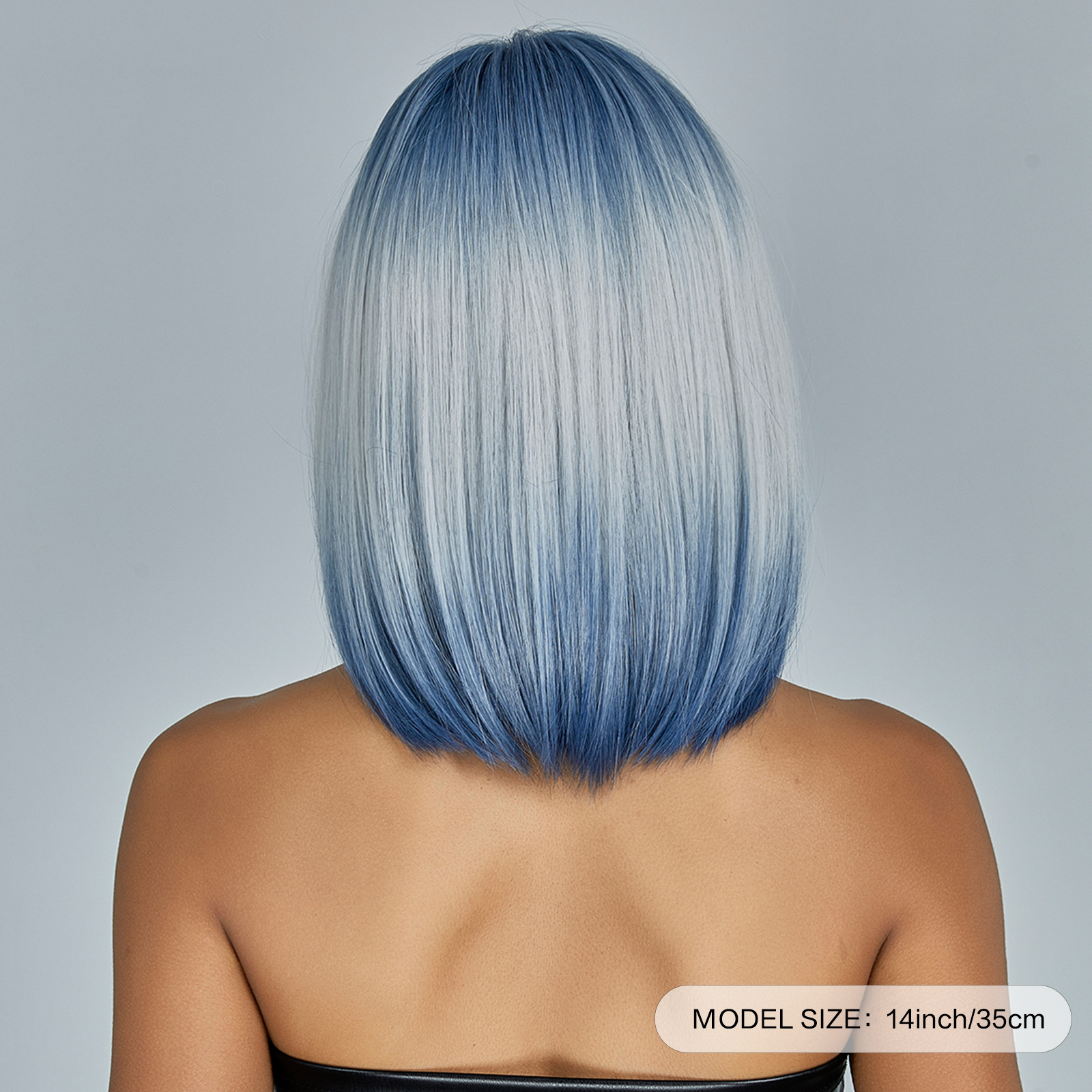 Title 2, Blue gradient wig with bangs, short straight ha...