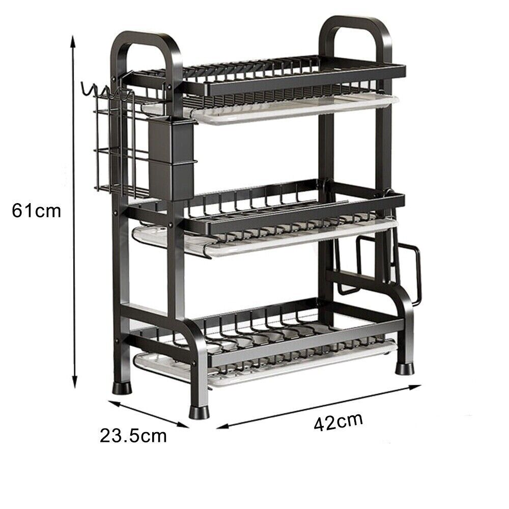 3 Tier Dish Drainer Rack With Drip Tray Cutlery Holder Plate Rack Kitchen Sink - Image 5