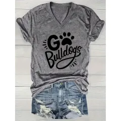 Women's Cute Dog Paw Print Short Sleeve T-Shirts Casual Dog Lover Tee Blouse - Dark Grey - View 1