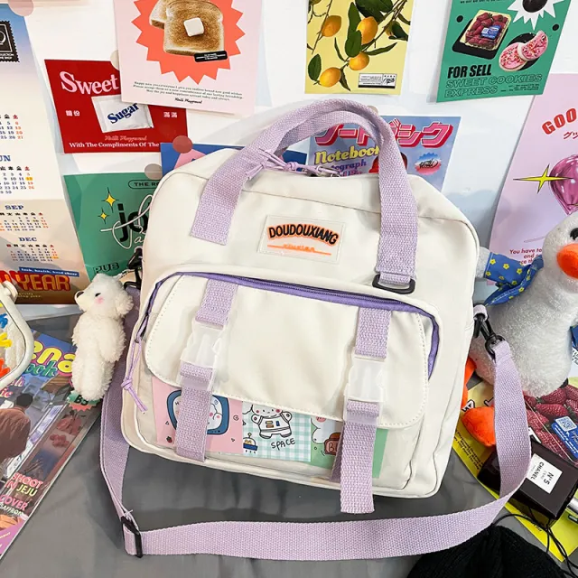 Dual use Backpack Cute Girl Student Cartoon Contrast Color Backpack Purple - Shop at LoveMi