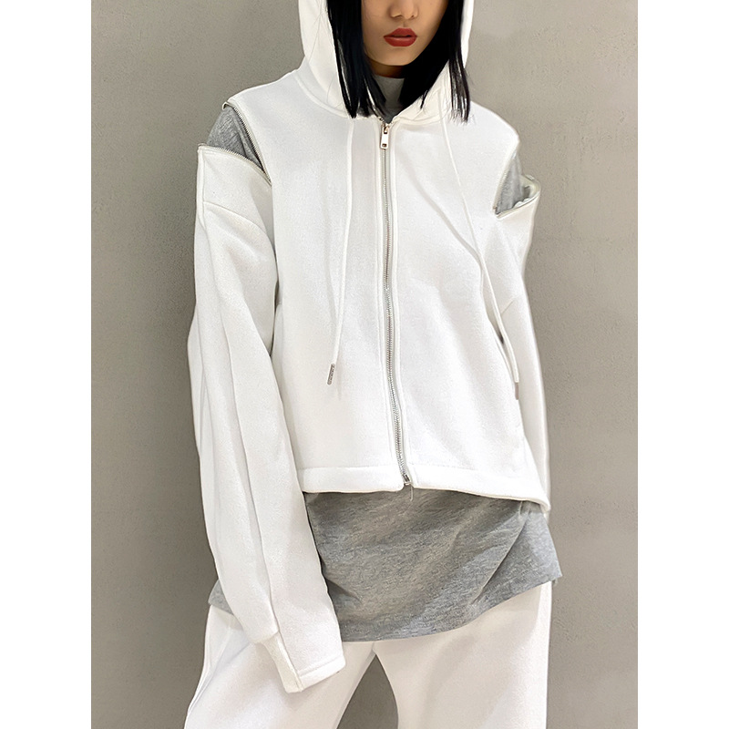 Title 5, A Hooded Hoodie With An Open-shouldered, Thicke...