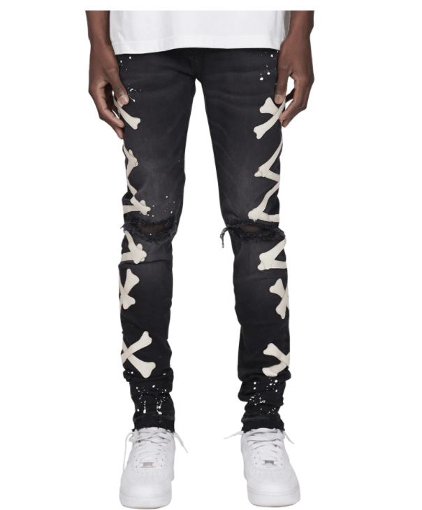 Title 7, Heren ripped jeans met bottenprint, stretch. Eu...