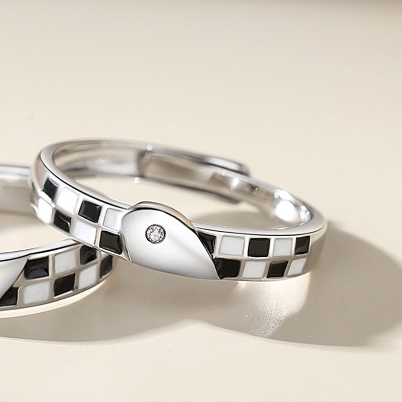 Title 2, Bague Couple Damier Noir Et Blanc