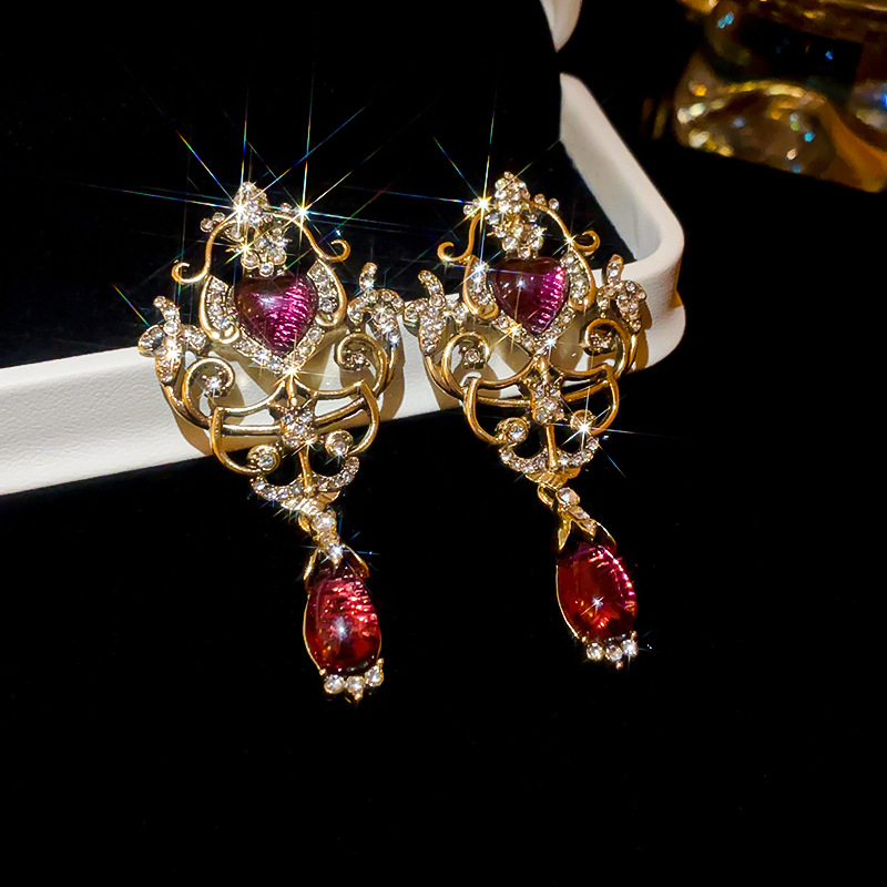 Vintage Baroque Heart Crystal Dangle Earrings 925 Sterling Silver Post Statement Drop Earrings Hypoallergenic Bridal Party Jewelry For Women