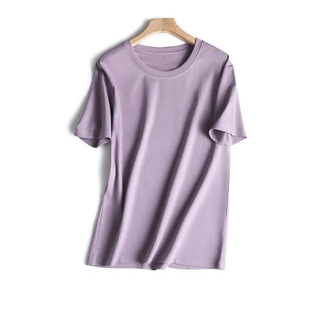 Cotton Jade Quite Loose Simple Version Round Neck Solid Color Women Purple - Shop at LoveMi