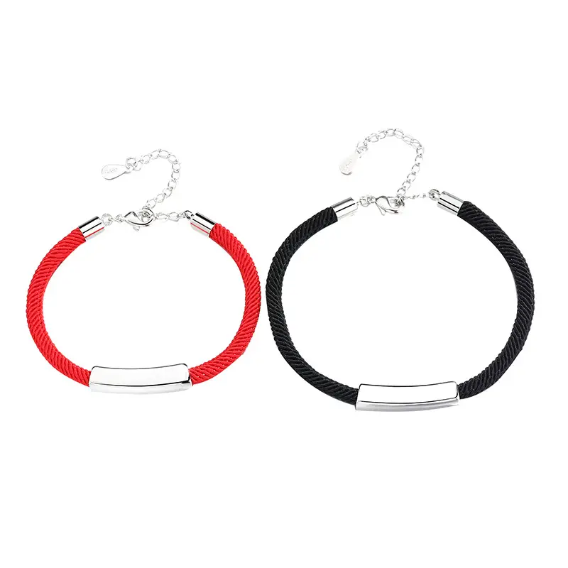 Hand-woven Black And Red Glossy Lettering Couple Bracelet