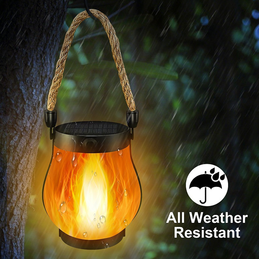 Solar And USB-Rechargeable Flame-Effect Hemp Rope Lantern For Garden Parties — image 5