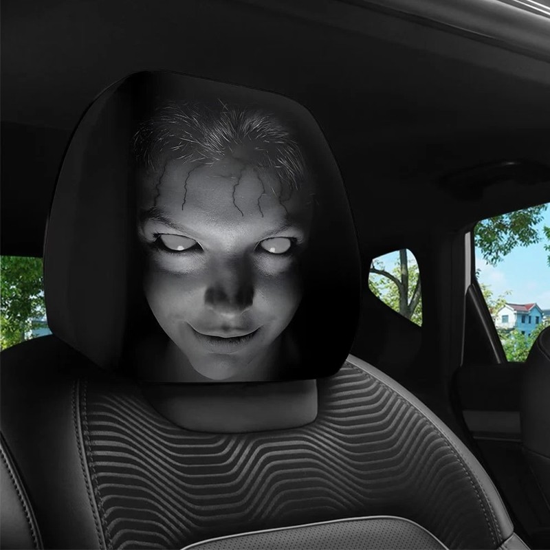 2Pcs Halloween Horror Car Headrest Covers Creepy Ghost Universal Seat Cover-