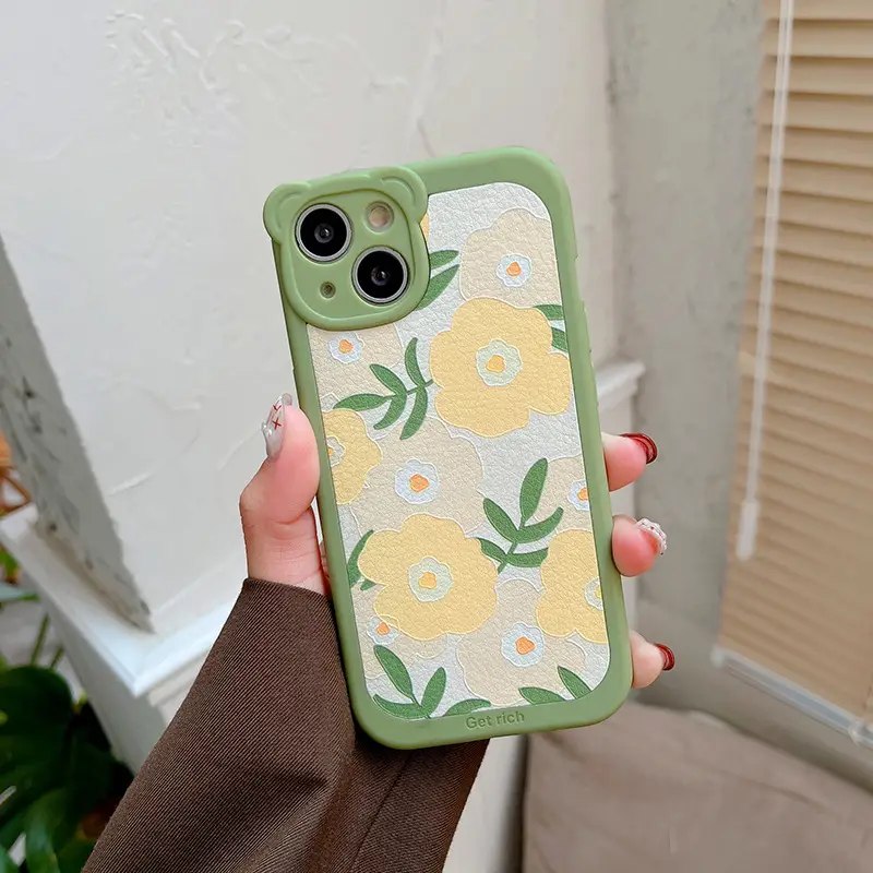 Japanese And Korean Elegant Flower Bear Embossed Mobile Phone Case