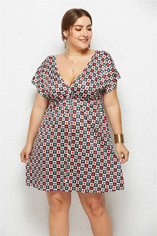 Women Summer Print Dress Casual Deep V Neck Beach - Shop at LoveMi
