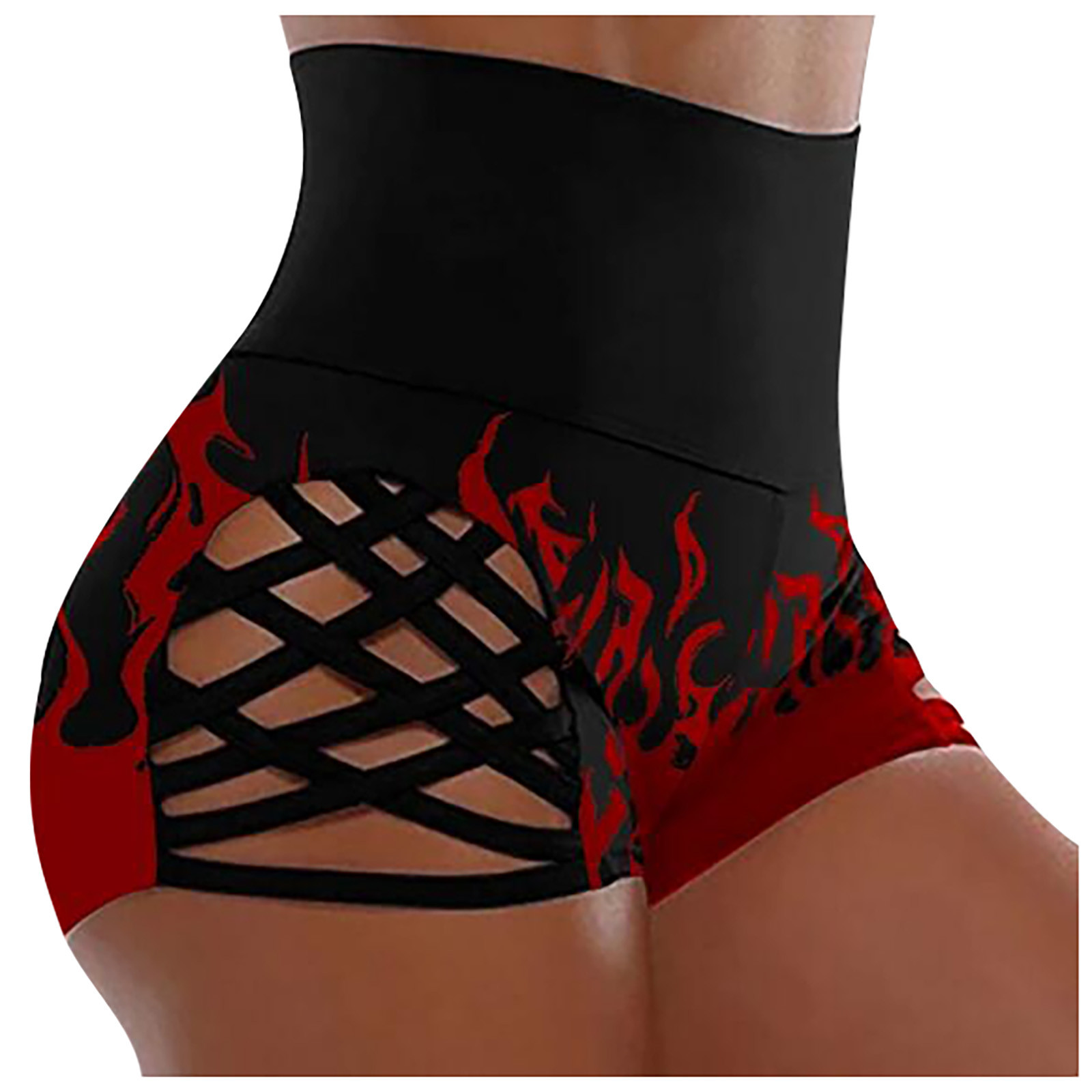 Women's High Waist Printed Pants Cross Cutout Tight Yoga Shorts Red - Shop at LoveMi