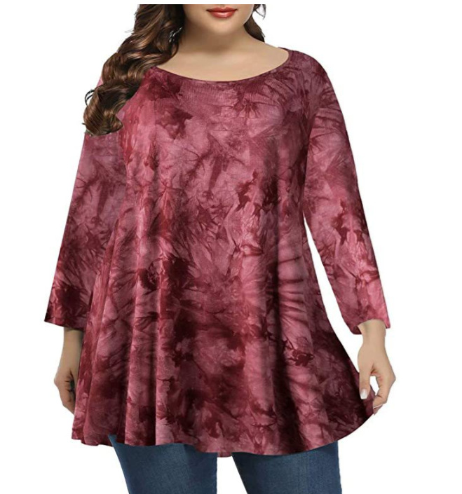 Beauty Fashion Print Round Neck Long Sleeve T-shirt