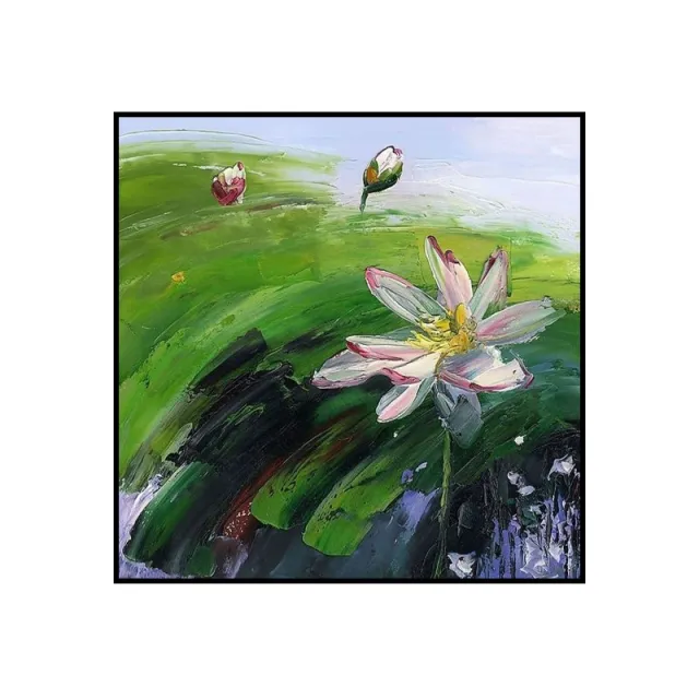 Abstract Countryside Oil Painting Hand Painted Rural Landscape With Lotus Flowers Canvas Wall Art For Home Dining Room Decor Without Inner Frame - Shop at LoveMi