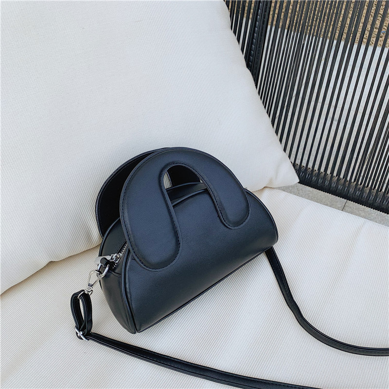 Simple Casual One shoulder Messenger Small Bag Hit Color Dumpling Bag Black - Shop at LoveMi