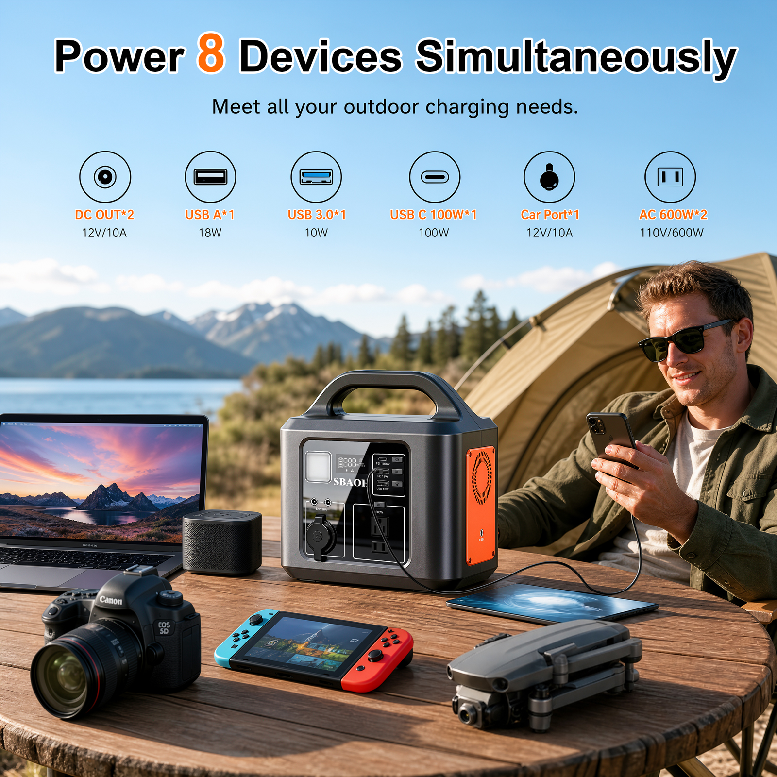 600W Power Station,538.7Wh 145600mAh Solar Generator For Outdoor Camping, Home Backup,Power Outages,No Solar Panel — foto 7