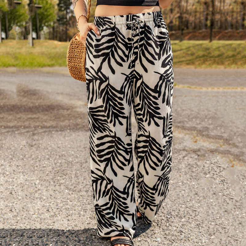 Title 3, High Waist Drawstring Wide Leg Pants with Green...