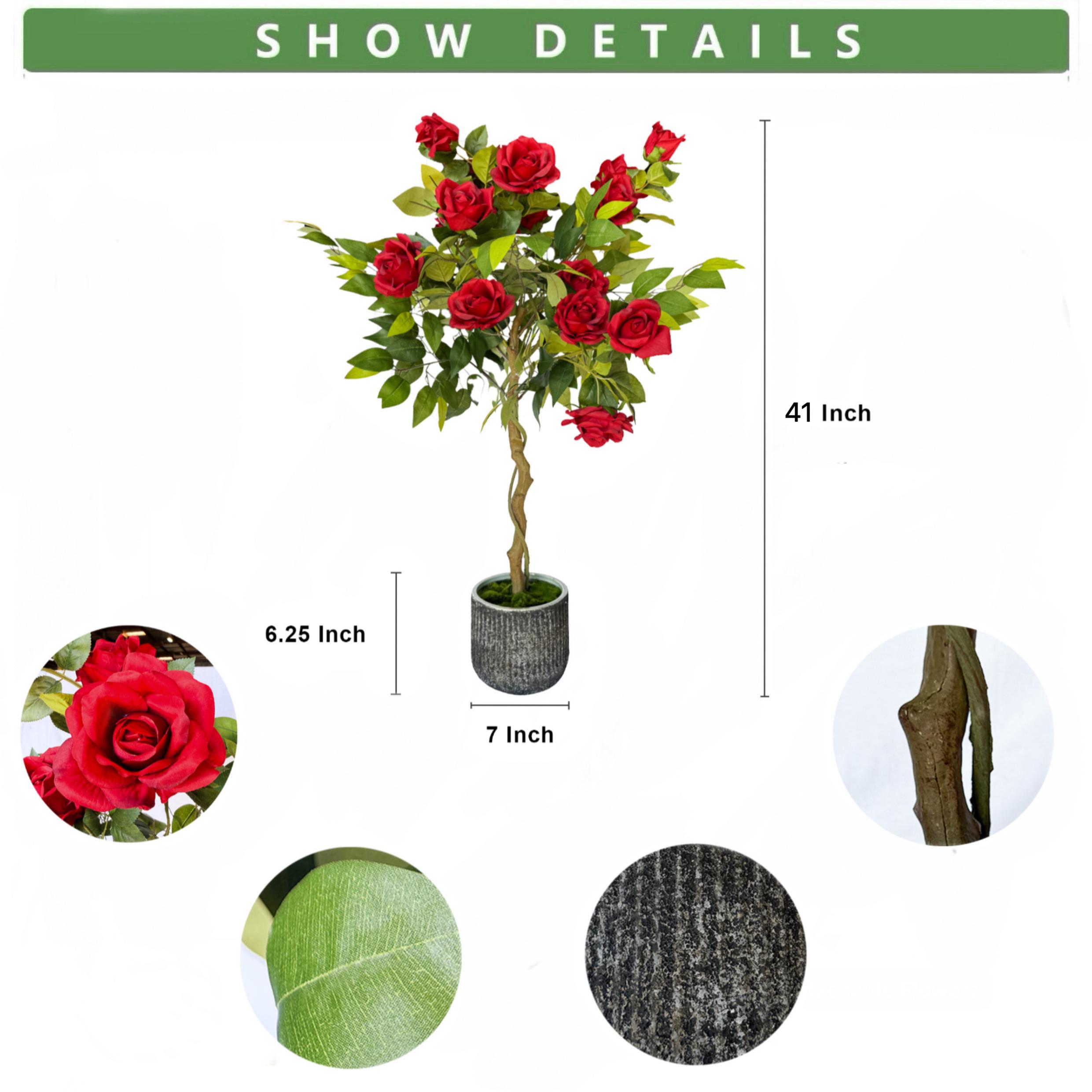 Artificial Rose Tree With Ceramic Pot - Indoor Home Decor Artificial Potted Plant