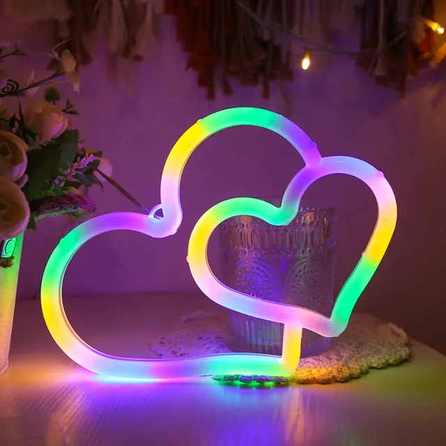 LED Neon USB Battery Powered Double Love Bedroom Decor Hanging Home Festive Color - Shop at LoveMi